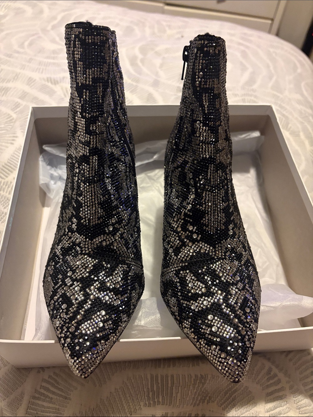 Betsey Johnson Black Sequin Pointed Toe Ankle Booties - Picture 4 of 7